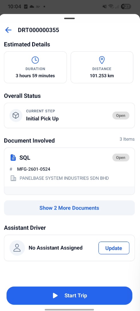 Driver App screen 1